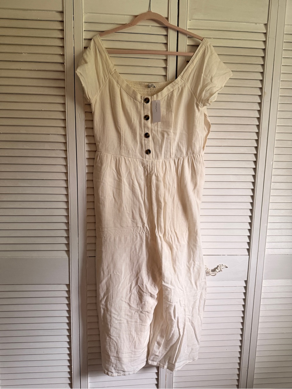 Women's Cream Button-Front linen jumpsuit